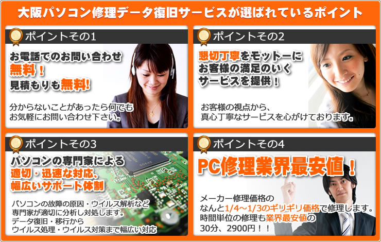 大阪パソコン修理データ復旧サービスが選ばれるポイント 大阪パソコン修理データ復旧サービスが選ばれるポイント